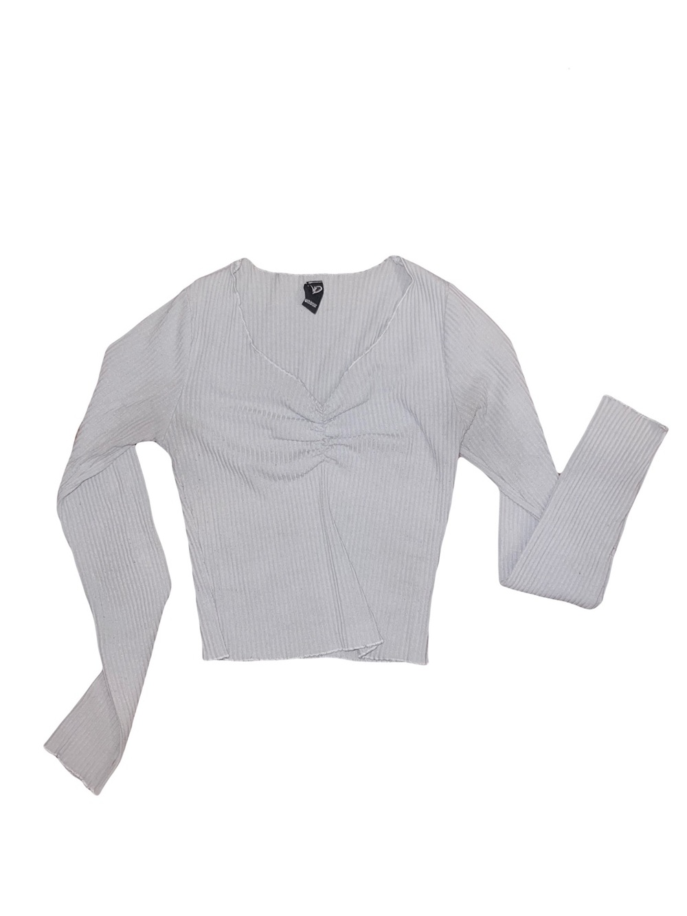 Windsor Light Grayish-Blue Ribbed V-Neck Long Sleeve Top